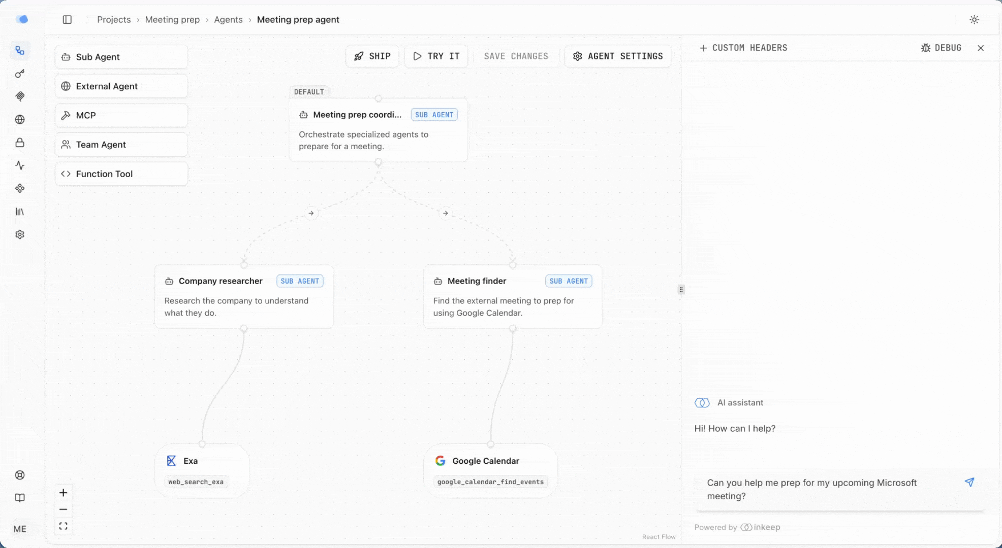 Meeting prep agent in action